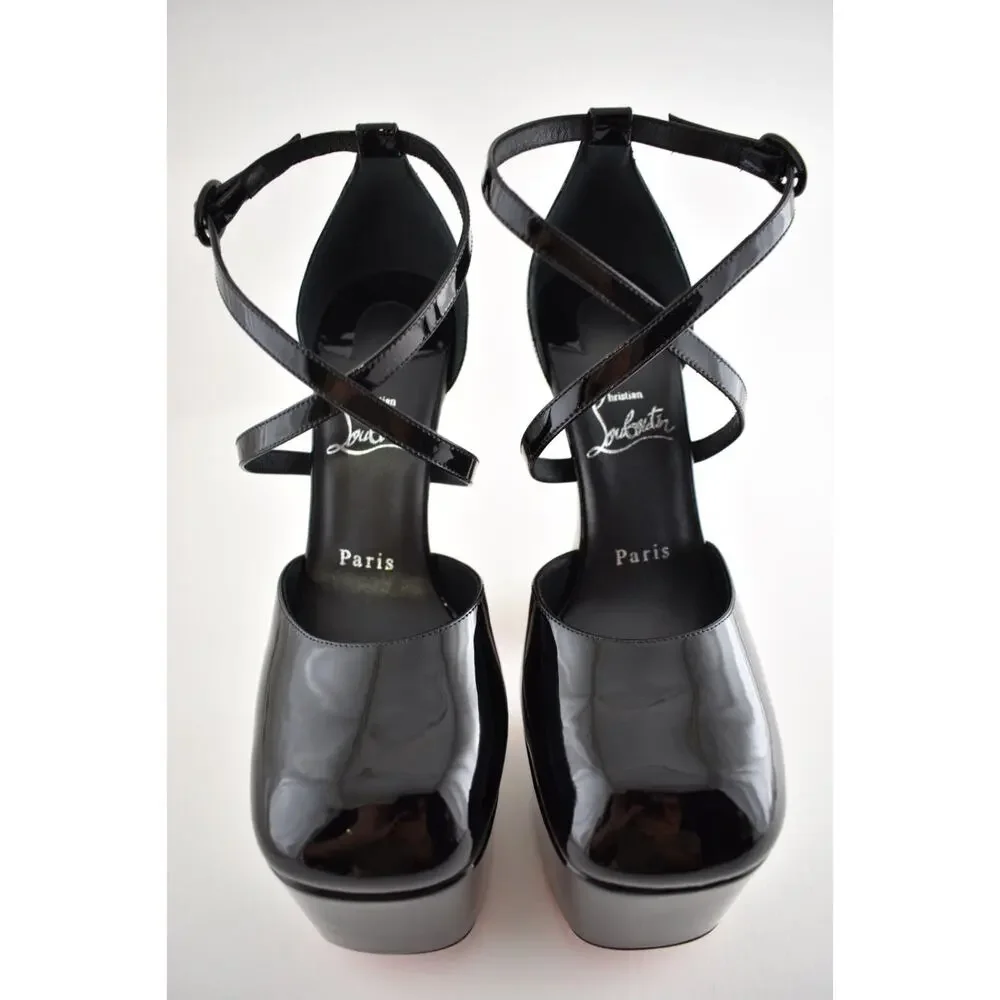 Christian Louboutin Aquadorcet 160 Black Patent Platform Strap Heel Pump 40
